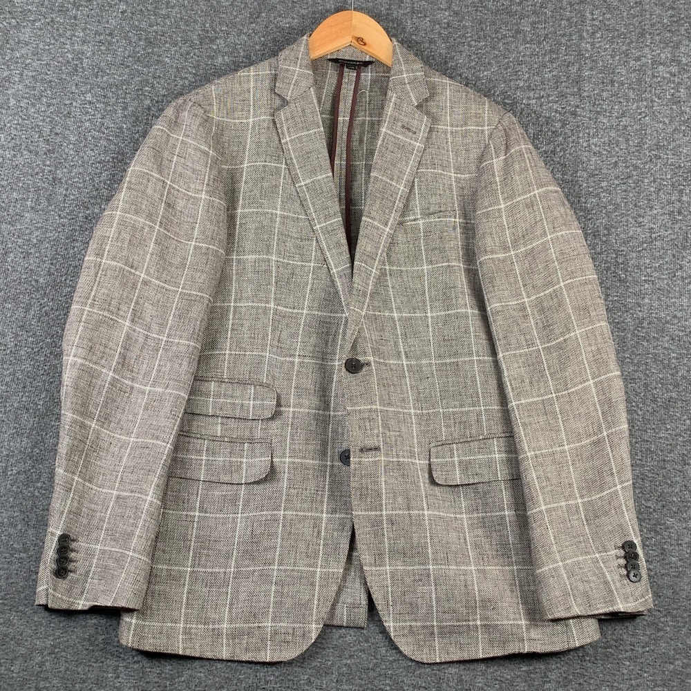 Banana Republic Linen Blazer Jacket Men 40R Slim Brown Windowpane Unlined Sport